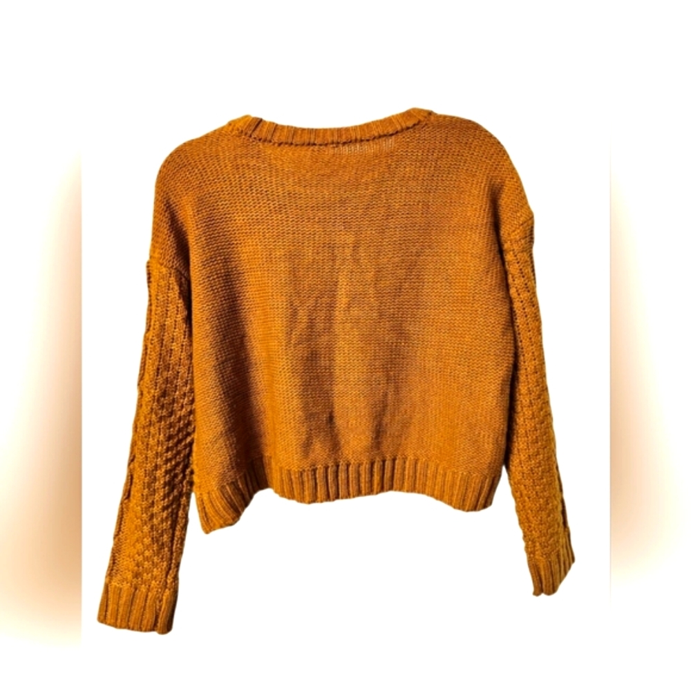 Mudd Rust Brown Orange Cropped Textured Longsleeve Sweater Top Crewneck Gold - Picture 2 of 12